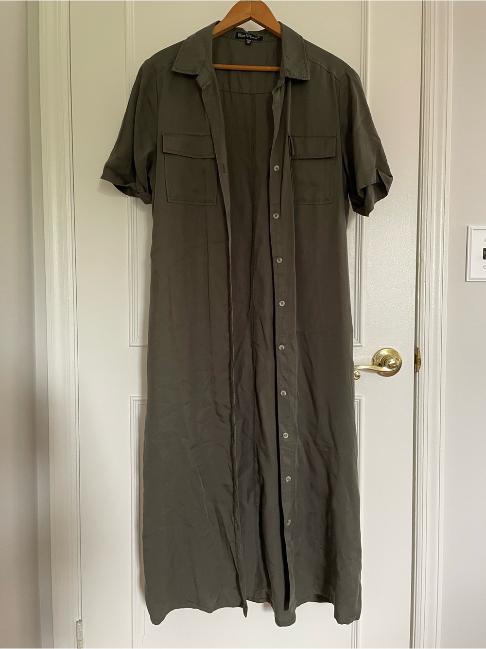 Olive Army Green Button-Front Shirt Dress from Velvet Heart, Size Medium